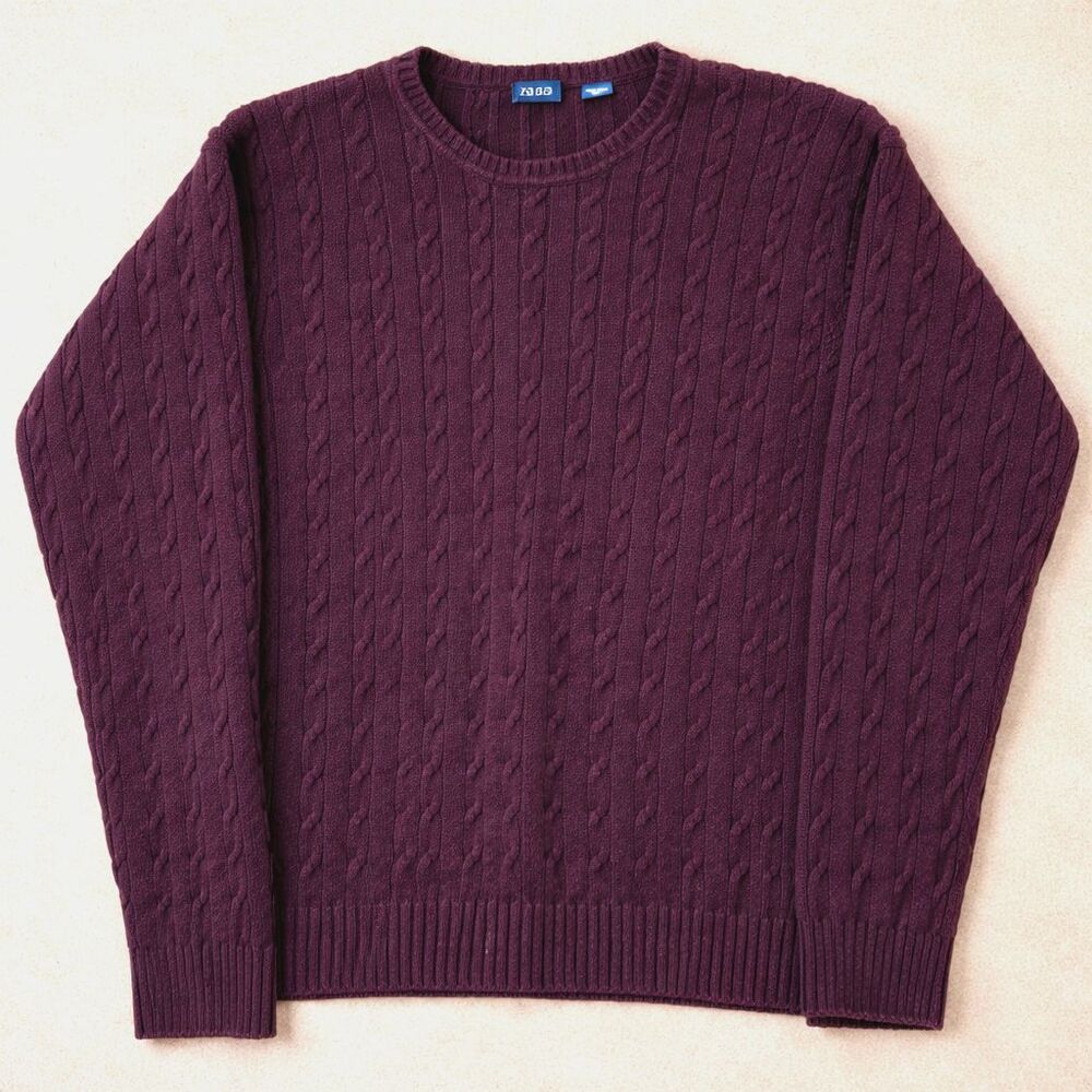 IZOD Cable Knit Sweater Mens XL Burgundy Oxblood 100% Cotton Crewneck Preppy